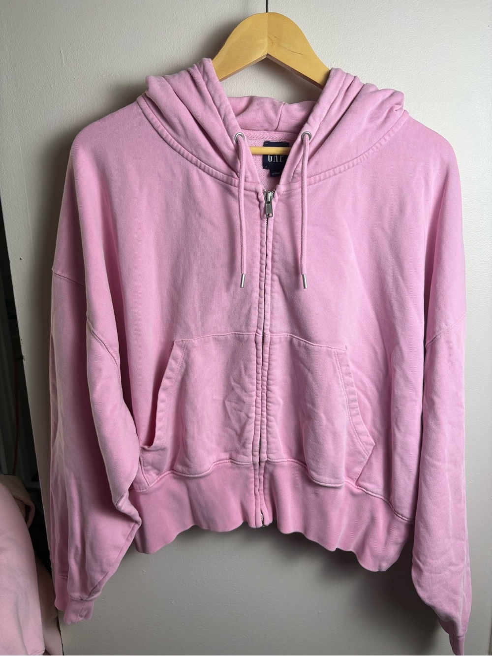 GAP Light Pink Hooded Zip Sweatshirt FlAWED Large